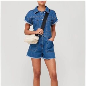 We The Free Blue Denim Short Romper